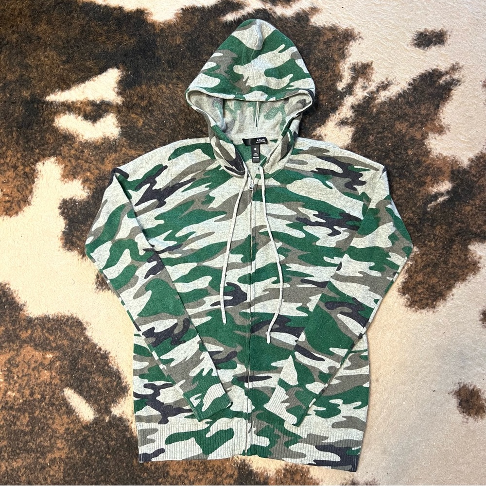 Aqua Green Camouflage Hooded Sweater